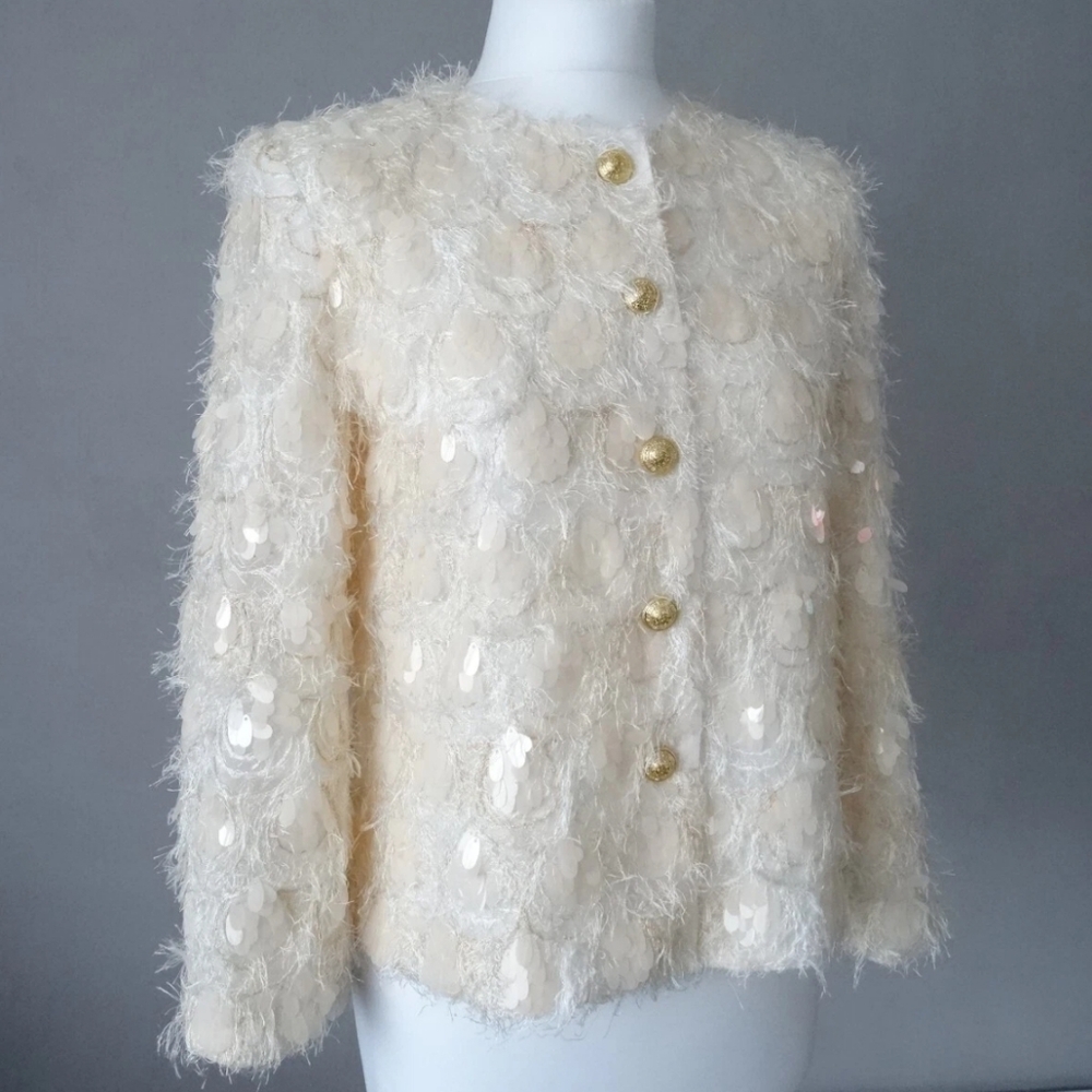 ZARA SEQUIN JACKET Cream Size XS